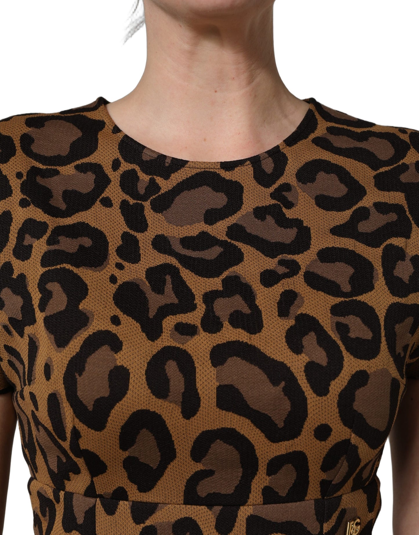 Dolce & Gabbana Brown Leopard Jacquard Knee Length Dress