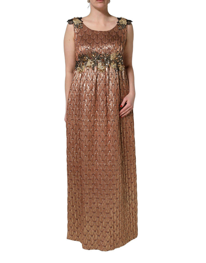 Dolce & Gabbana Brown Metallic Crystal Evening Gown Dress