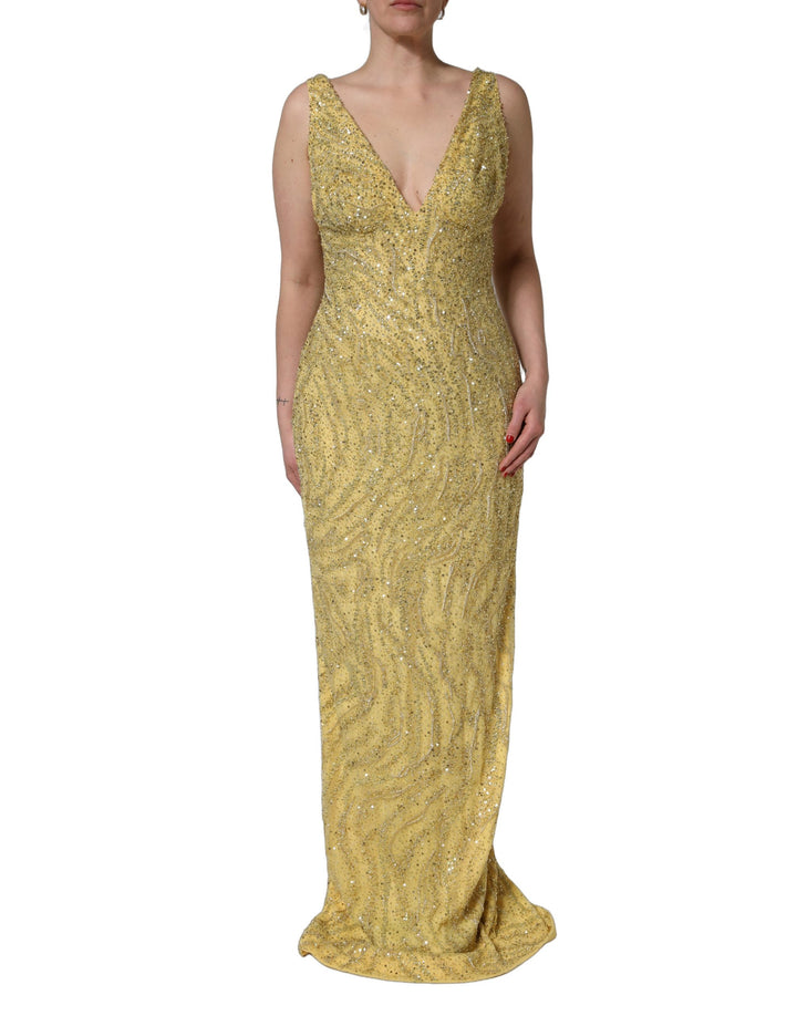 Dolce & Gabbana Gold V-neckline Mermaid Sequinned Gown Dress