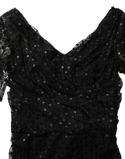 Vestido de noche largo con lentejuelas negras de Dolce & Gabbana, corte sirena
