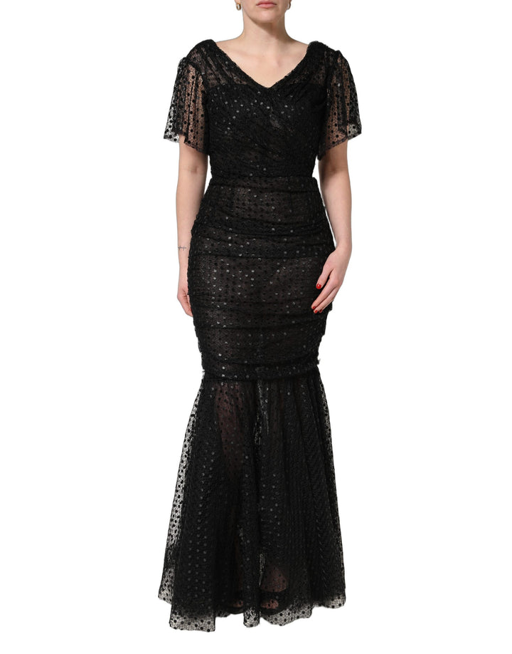 Dolce & Gabbana Black Sequinned Mermaid Evening Gown Dress