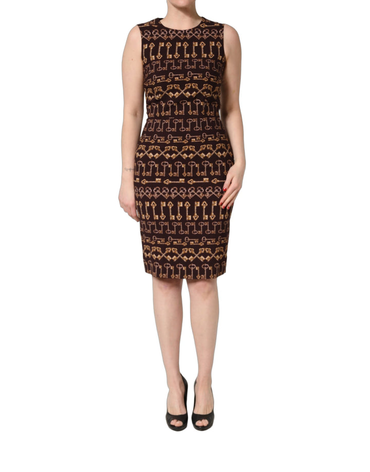 Dolce & Gabbana Brown Keys Fitted Sheath Knee Length Dress