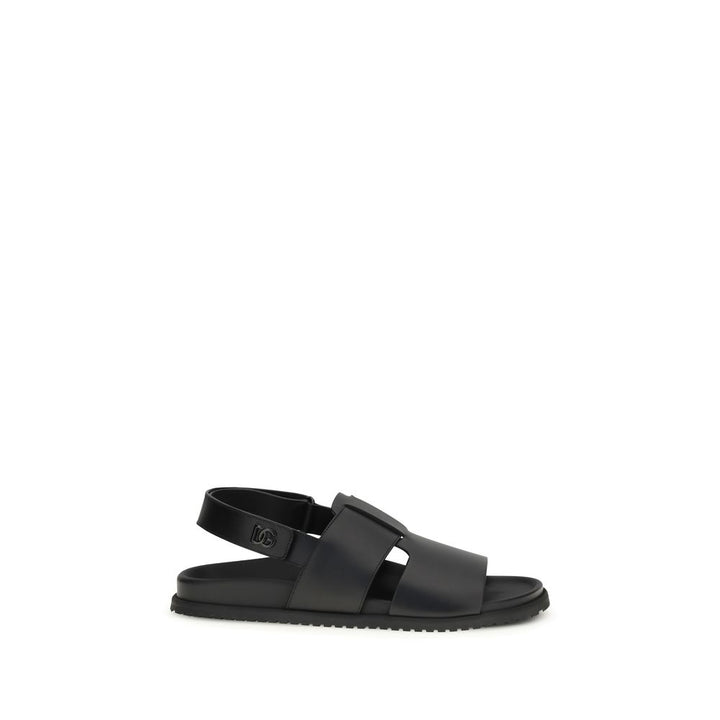 Dolce & Gabbana Black Calf Leather Bos Taurus Flat Sandals