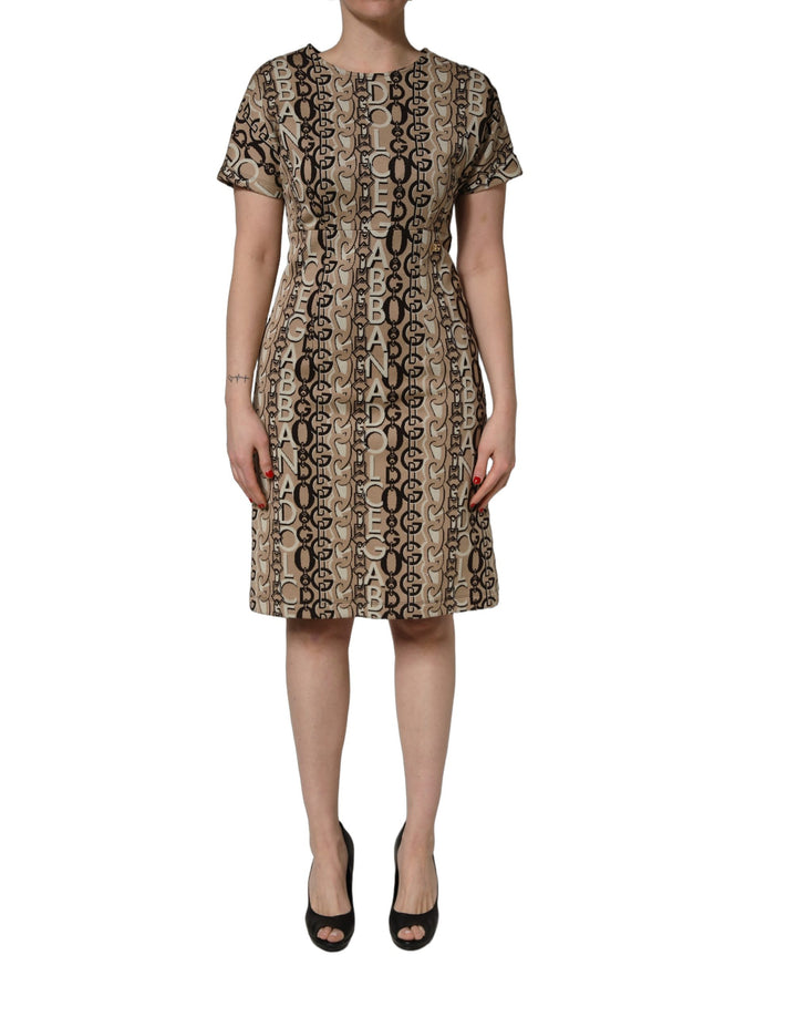 Dolce & Gabbana Brown DG Logo Chain Short-Sleeve Sheath Dress