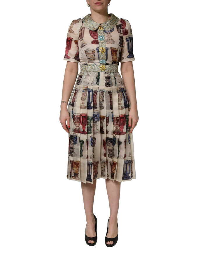 Dolce & Gabbana Multicolor Vintage Glassware Midi Dress