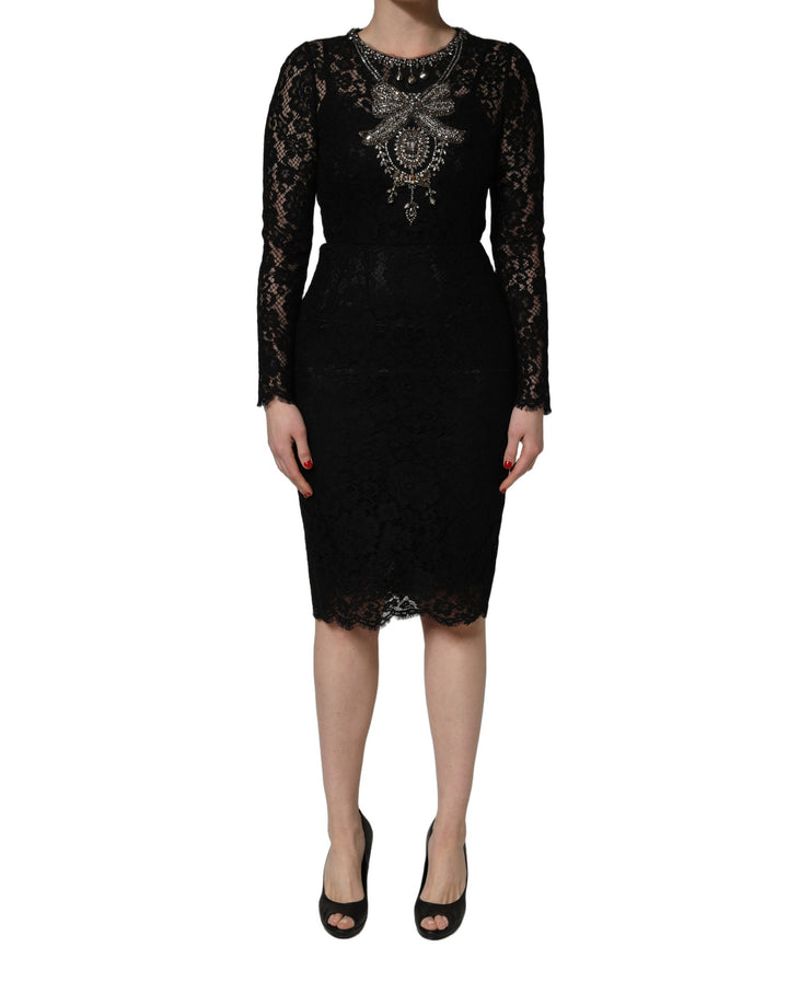 Dolce & Gabbana Black Crystal Embellished Sheath Midi Dress
