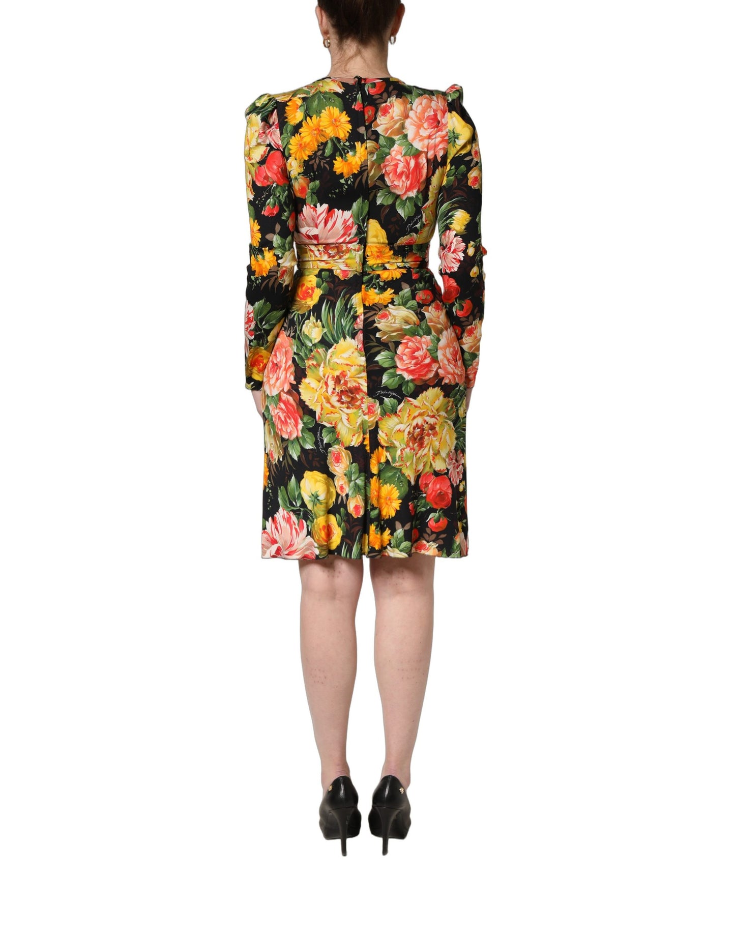 Robe longue mi-mollet Dolce & Gabbana à manches longues et imprimé floral multicolore