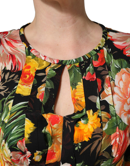 Robe longue mi-mollet Dolce & Gabbana à manches longues et imprimé floral multicolore