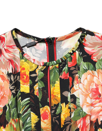 Robe longue mi-mollet Dolce & Gabbana à manches longues et imprimé floral multicolore