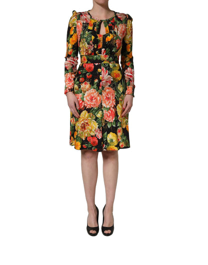 Robe longue mi-mollet Dolce & Gabbana à manches longues et imprimé floral multicolore