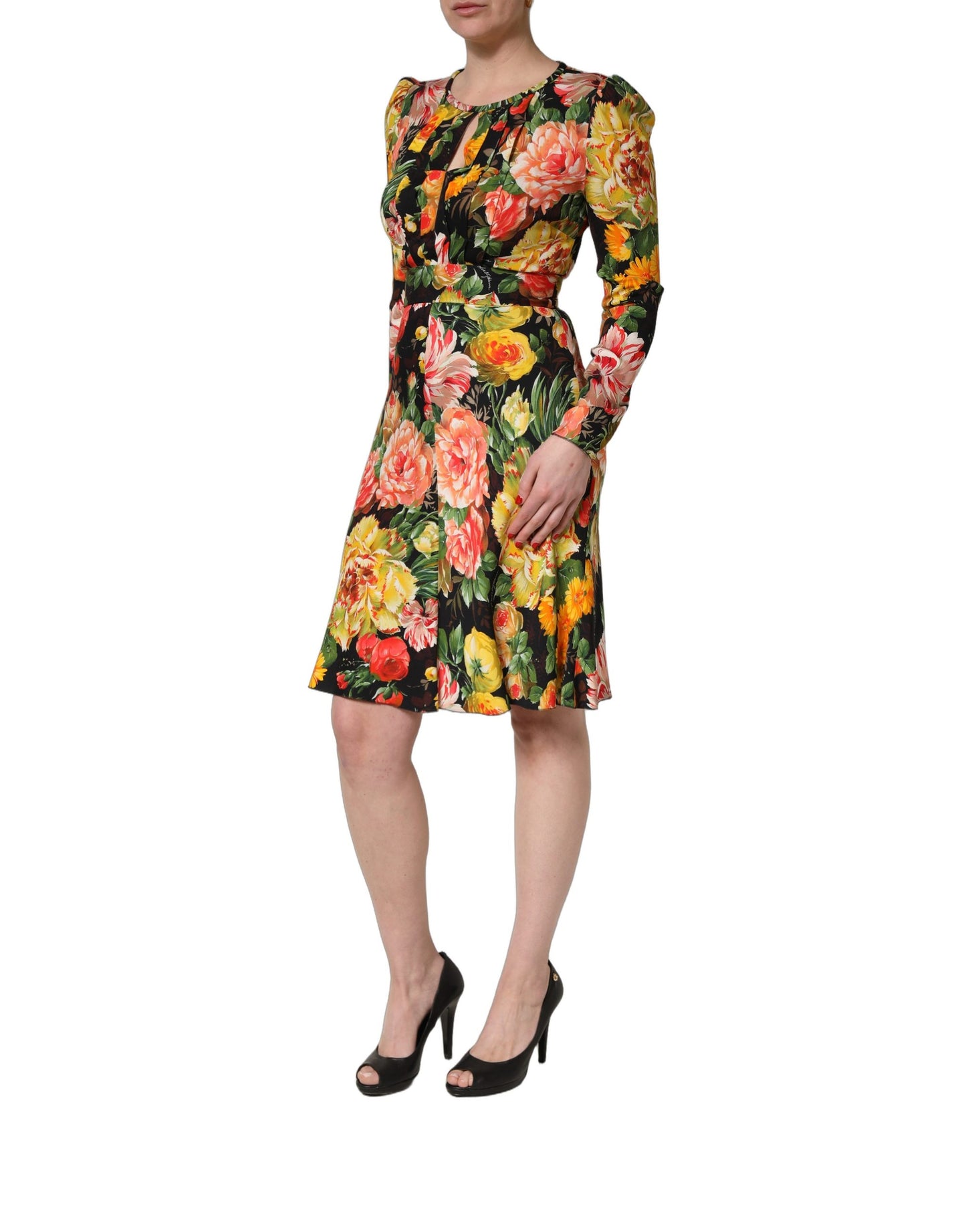 Robe longue mi-mollet Dolce & Gabbana à manches longues et imprimé floral multicolore