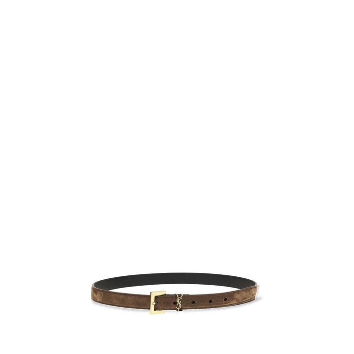 Saint Laurent Brown Calf Leather Bos Taurus Thin Belt