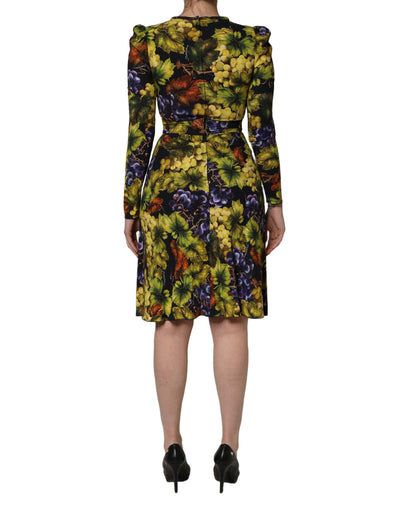 Vestido midi de manga larga Dolce & Gabbana con estampado de uvas multicolor