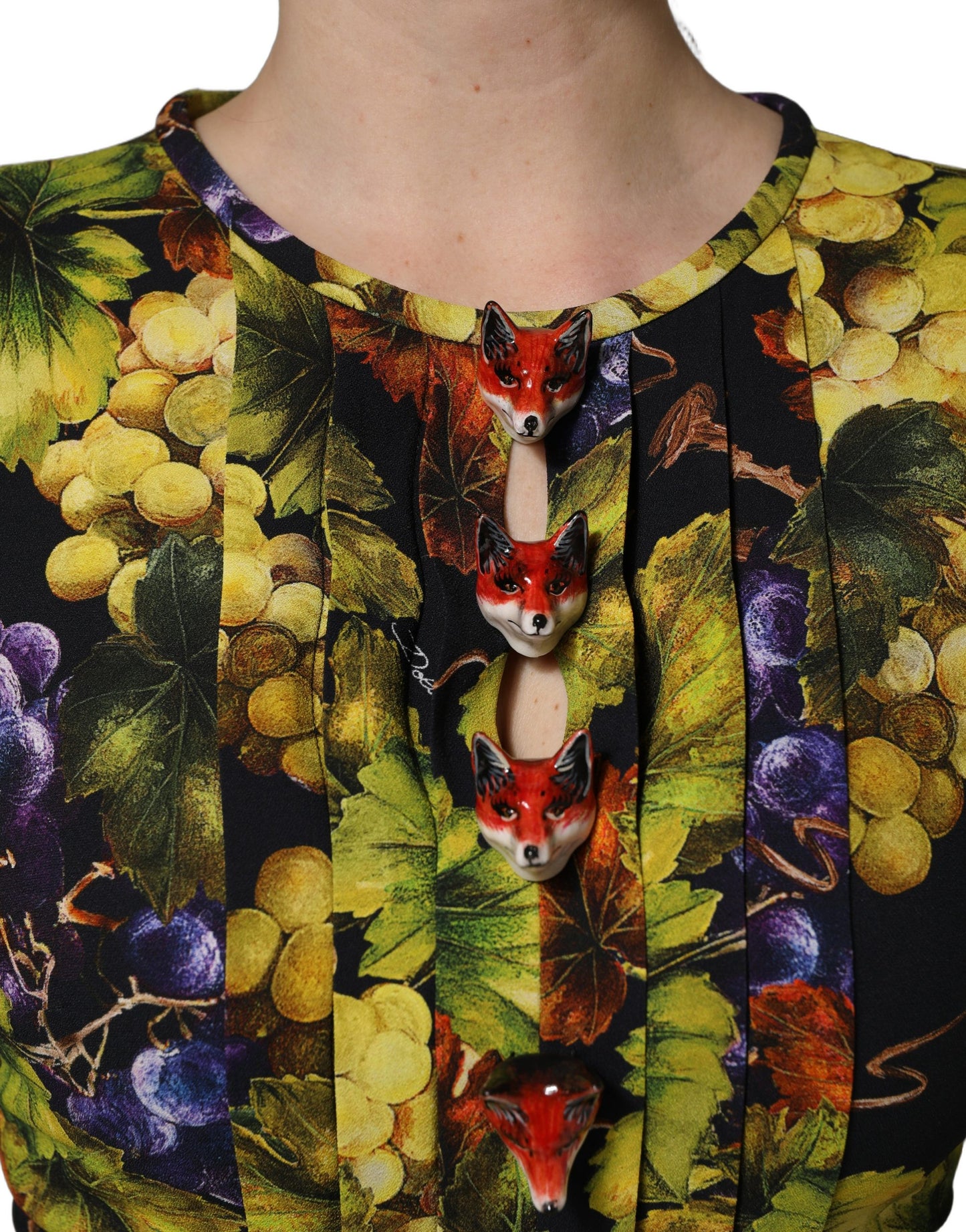 Vestido midi de manga larga Dolce & Gabbana con estampado de uvas multicolor