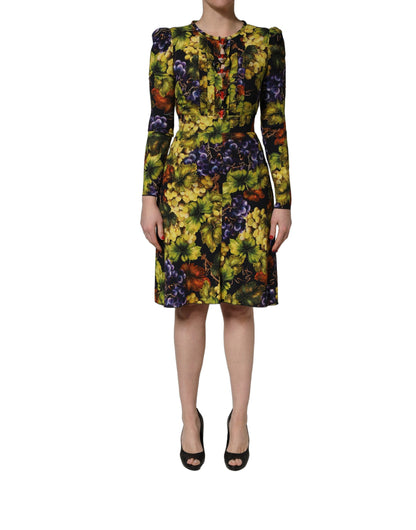 Vestido midi de manga larga Dolce & Gabbana con estampado de uvas multicolor