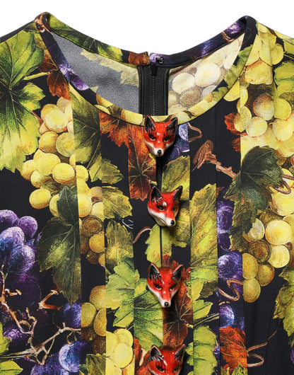 Vestido midi de manga larga Dolce & Gabbana con estampado de uvas multicolor