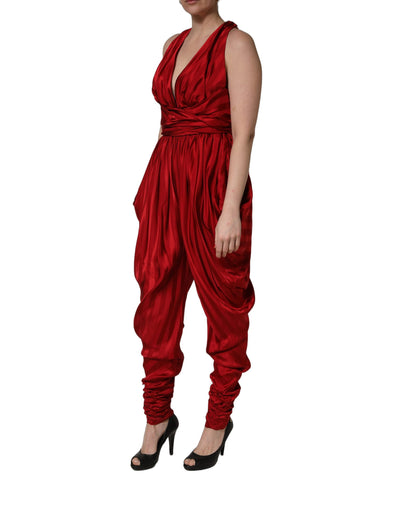 Robe-pantalon Dolce & Gabbana rouge drapée à col V plongeant et dos nu