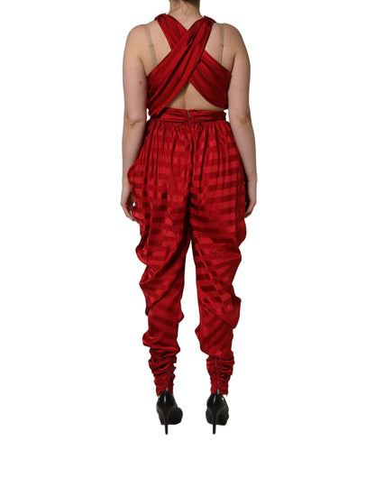 Robe-pantalon Dolce & Gabbana rouge drapée à col V plongeant et dos nu