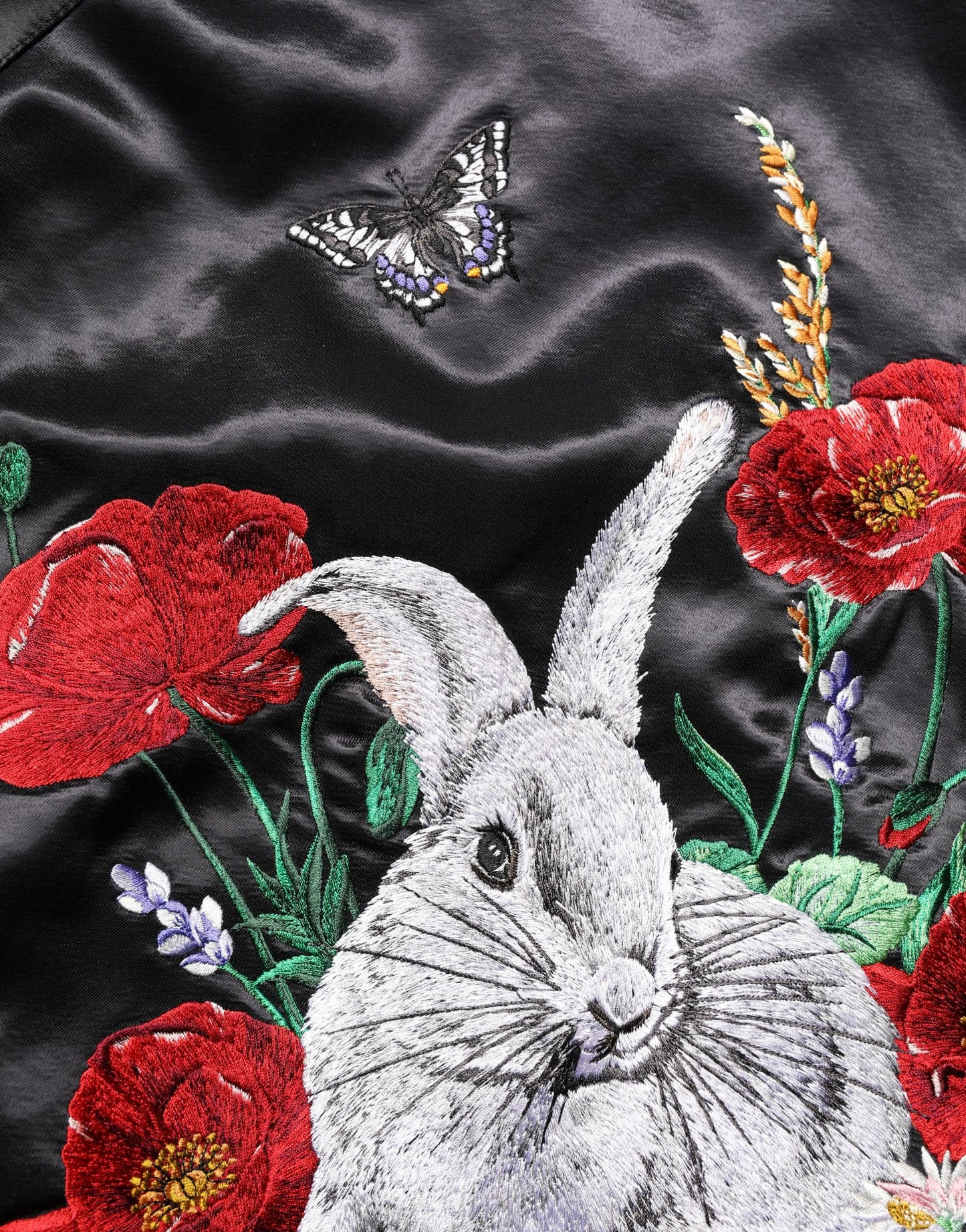 Blouson bombardier en satin noir brodé de fleurs Dolce & Gabbana