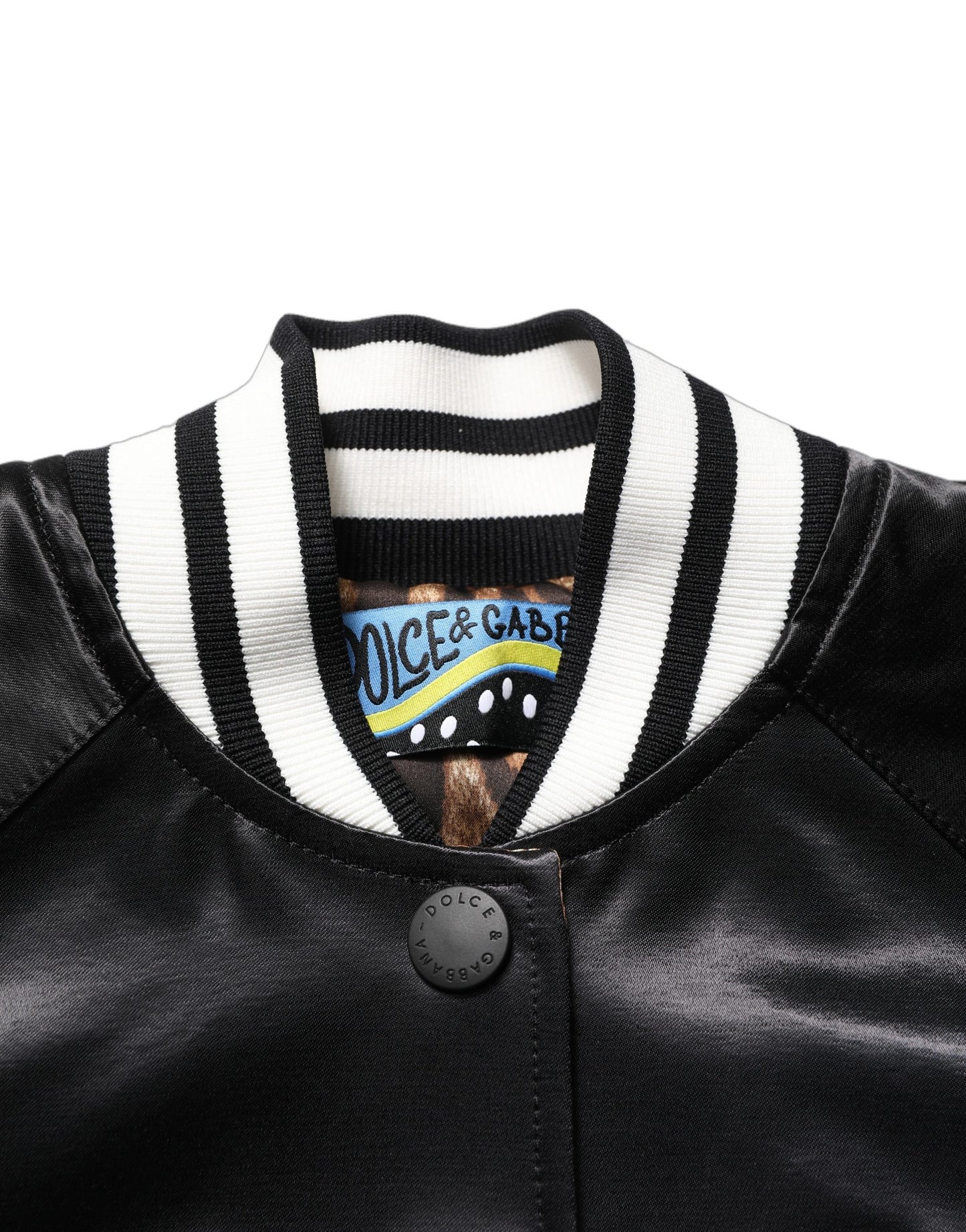 Blouson bombardier en satin noir brodé de fleurs Dolce & Gabbana