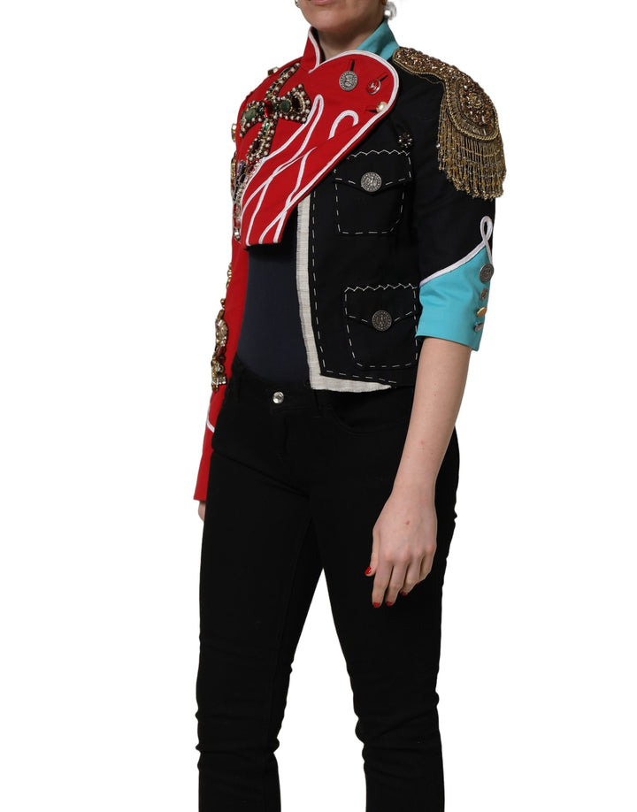 Chaqueta corta Dolce & Gabbana Multicolor con joyas ornamentadas asimétricas