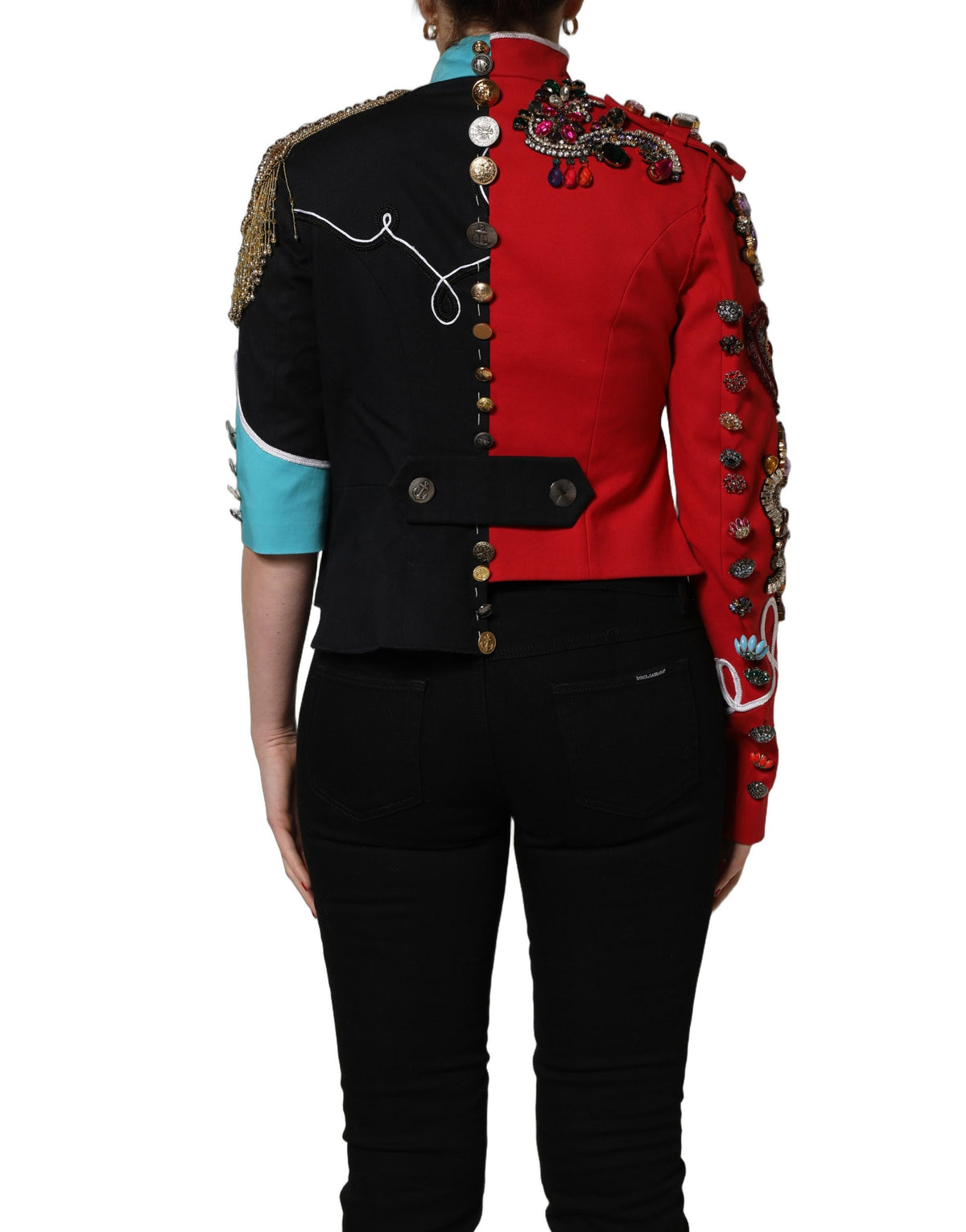 Chaqueta corta Dolce & Gabbana Multicolor con joyas ornamentadas asimétricas