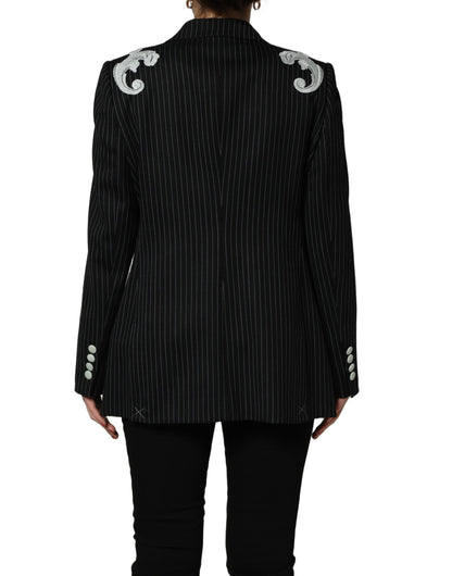 Dolce & Gabbana Black Stripe Double-Breasted Blazer Jacket