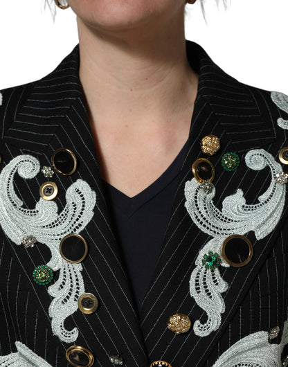 Dolce & Gabbana Black Stripe Double-Breasted Blazer Jacket
