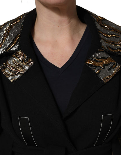 Dolce & Gabbana Abrigo o Chaqueta de Brocado Negro de un solo botón