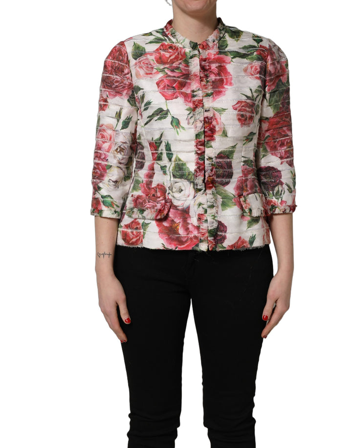 Dolce & Gabbana Multicolor Peony Print Polyester Coat Jacket