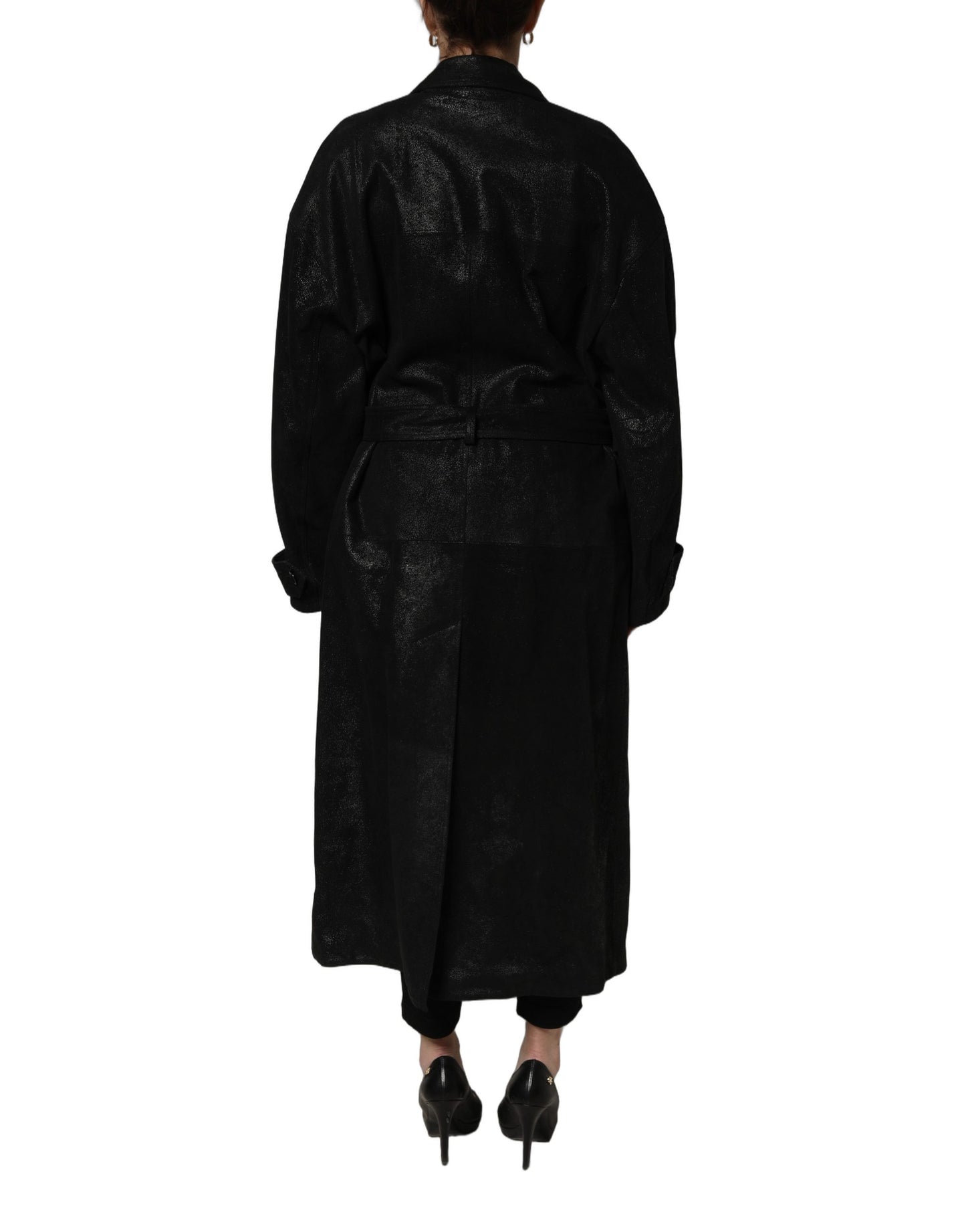 Dolce & Gabbana Trench-coat en peau de mouton noir avec ceinture