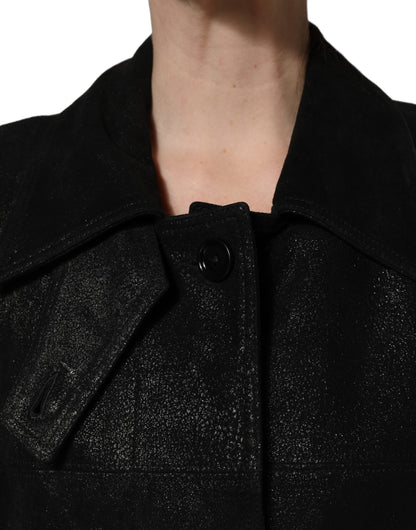 Dolce & Gabbana Trench-coat en peau de mouton noir avec ceinture