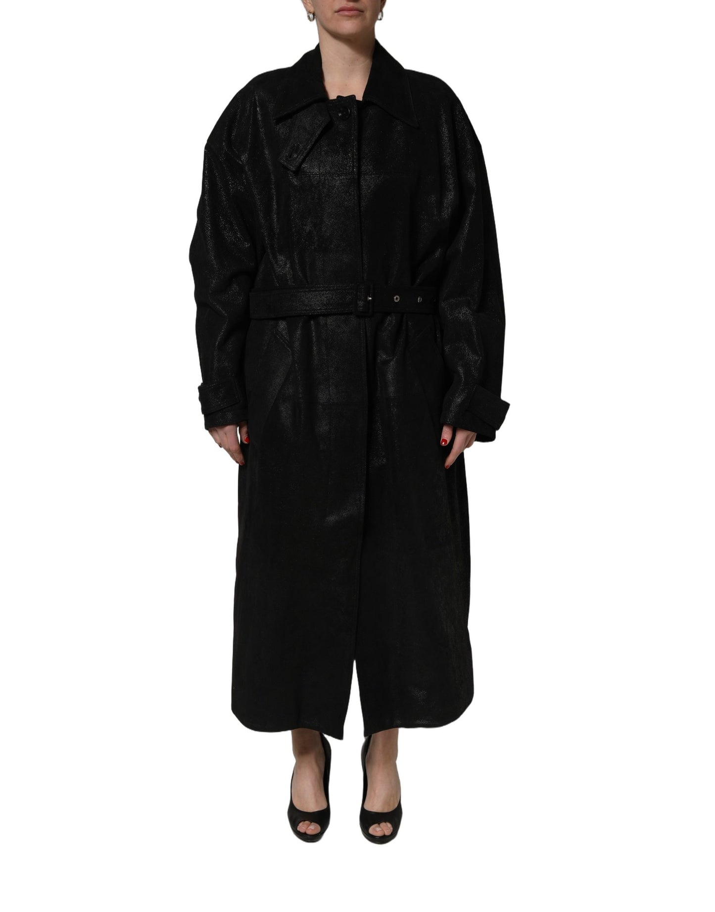 Dolce & Gabbana Trench-coat en peau de mouton noir avec ceinture