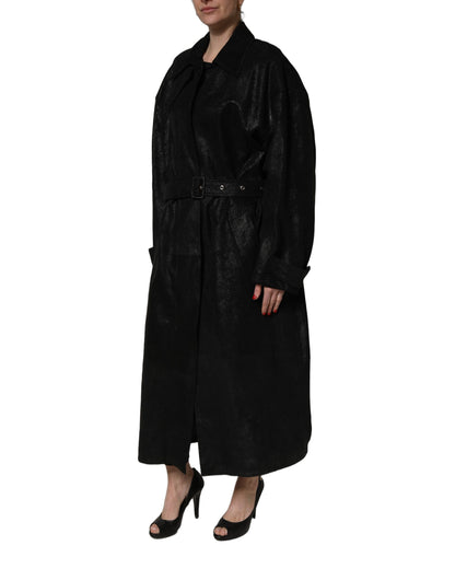 Dolce & Gabbana Trench-coat en peau de mouton noir avec ceinture