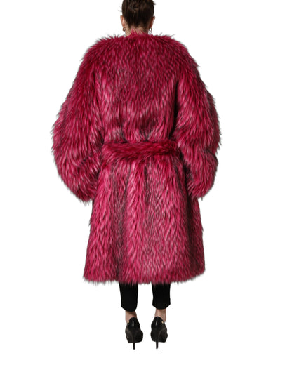 Manteau-trench en fausse fourrure fuchsia avec ceinture Dolce & Gabbana