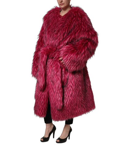 Manteau-trench en fausse fourrure fuchsia avec ceinture Dolce & Gabbana