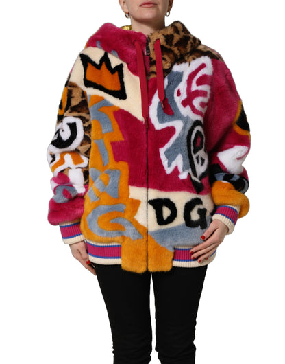 Dolce & Gabbana Multicolor Graffiti Print Full Zip Hooded Jacket