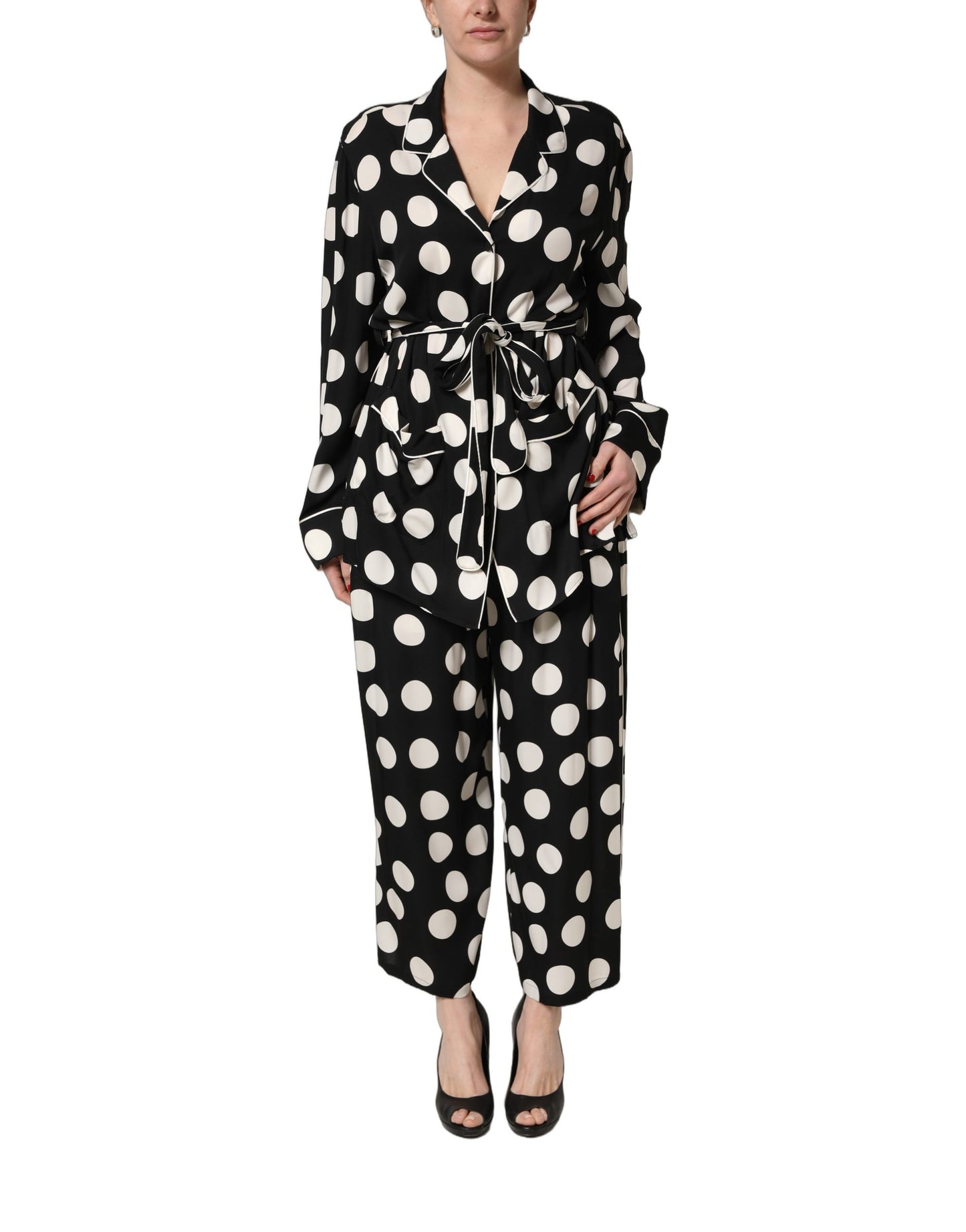 Dolce & Gabbana Black White Polka Dot Pajama 2 Piece Set Sleepwear