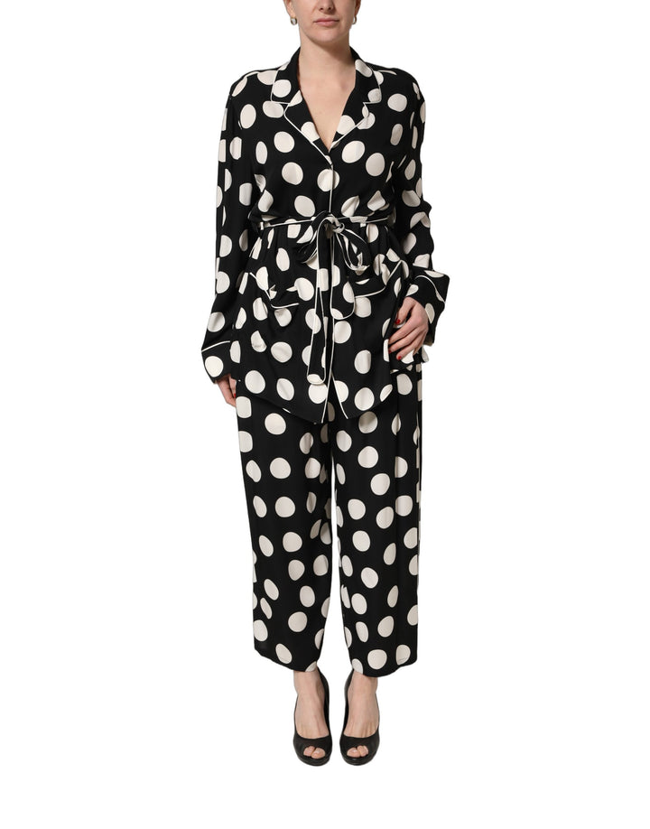 Dolce & Gabbana Black White Polka Dot Pajama 2 Piece Set Sleepwear