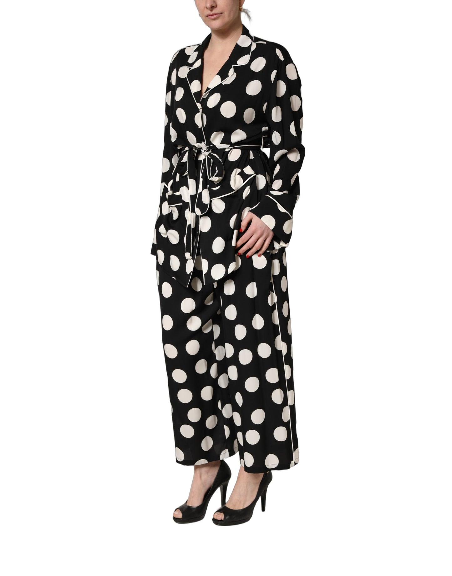 Dolce & Gabbana Black White Polka Dot Pajama 2 Piece Set Sleepwear