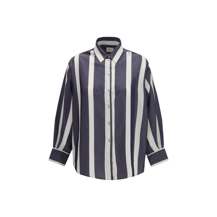 Cruna Blue Viscose Pattern Shirt