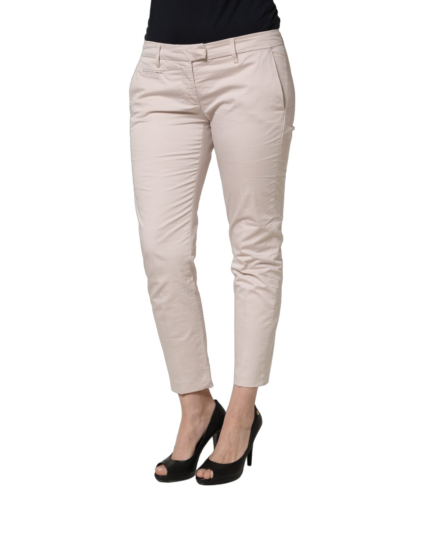 Versace Jeans Couture Beige Low Waist Tapered Women Cropped Trousers Pants