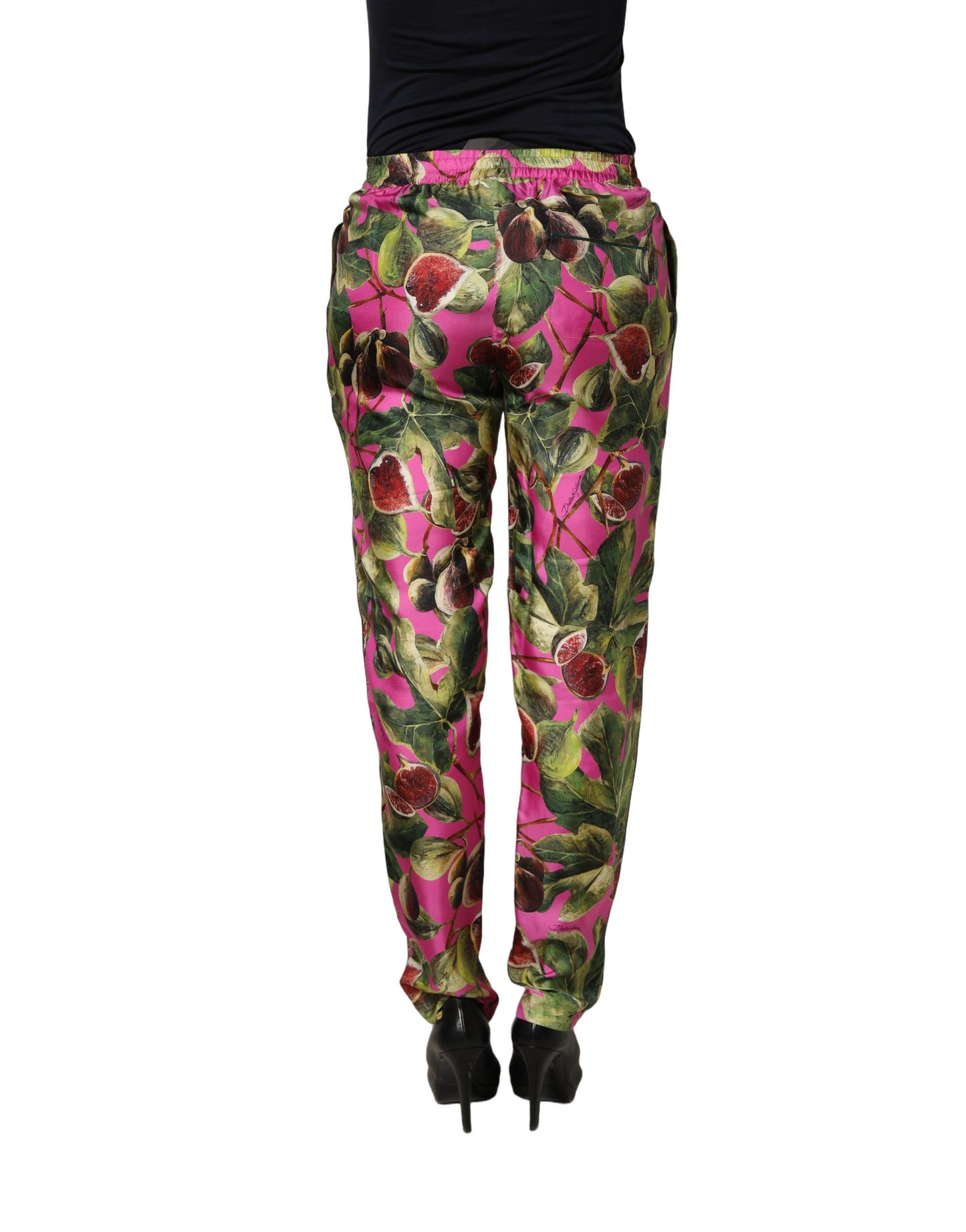 Dolce & Gabbana Fuchsia Fig Fruit Leaf Tapered Trouser Pants