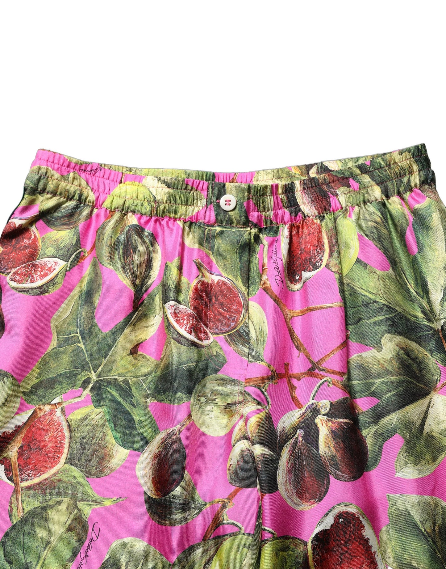 Dolce & Gabbana Fuchsia Fig Fruit Leaf Tapered Trouser Pants