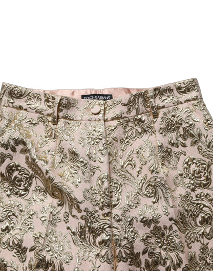 Dolce & Gabbana Gold Jacquard Floral Lamé Crop Trouser Pants