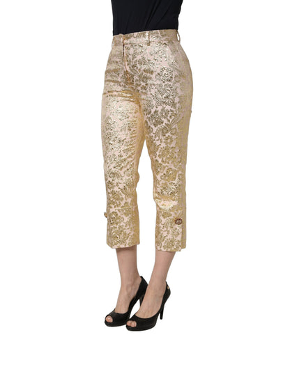 Dolce & Gabbana Gold Jacquard Floral Lamé Crop Trouser Pants