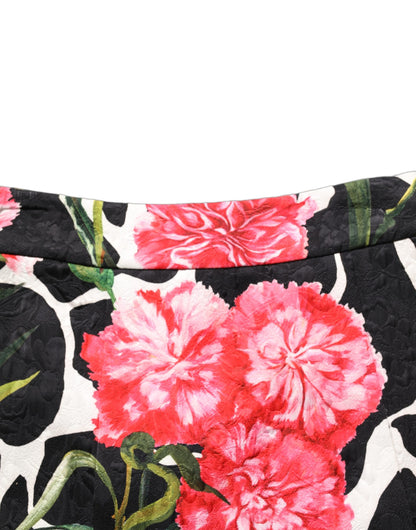 Dolce & Gabbana Black Pink Carnation Floral Print Jacquard Mini Skirt
