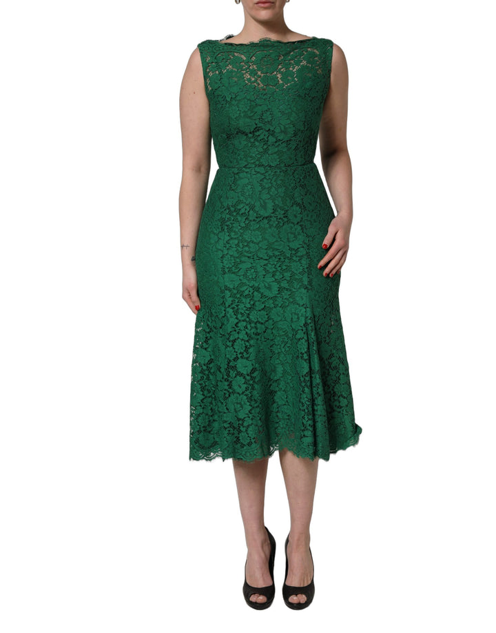 Vestido midi sin mangas de Dolce & Gabbana de algodón con encaje floral verde