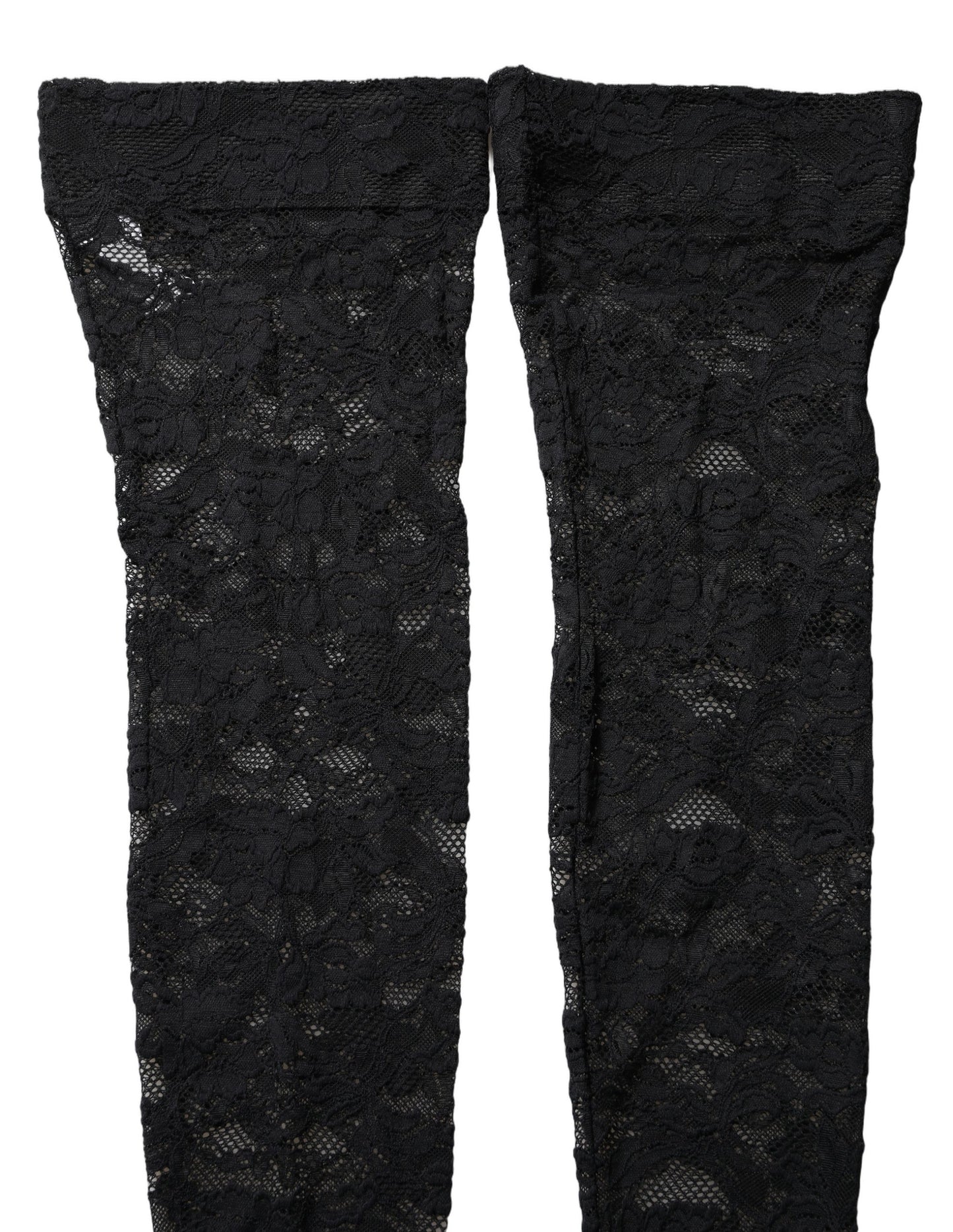 Dolce & Gabbana Black Floral Lace Thigh High Stockings Socks