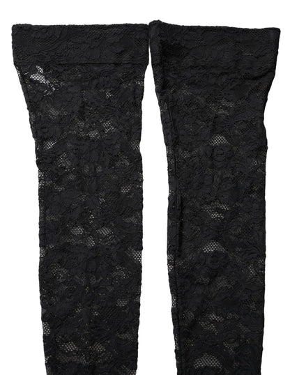 Dolce & Gabbana Black Floral Lace Thigh High Stockings Socks